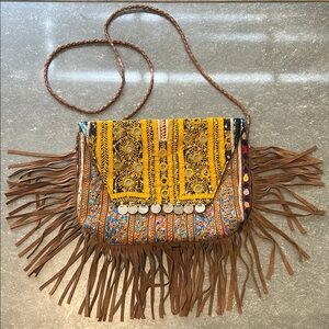 Handmade Ethnic Kantha fringe crossbody shoulder bag